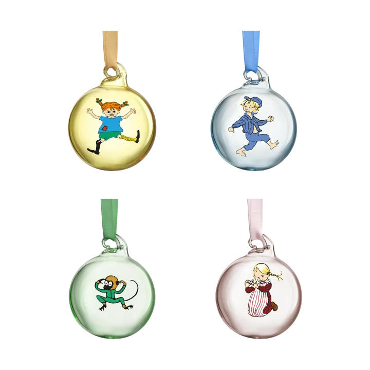 Lína og Emil jólakúlur, 5 cm - 4 í pakka