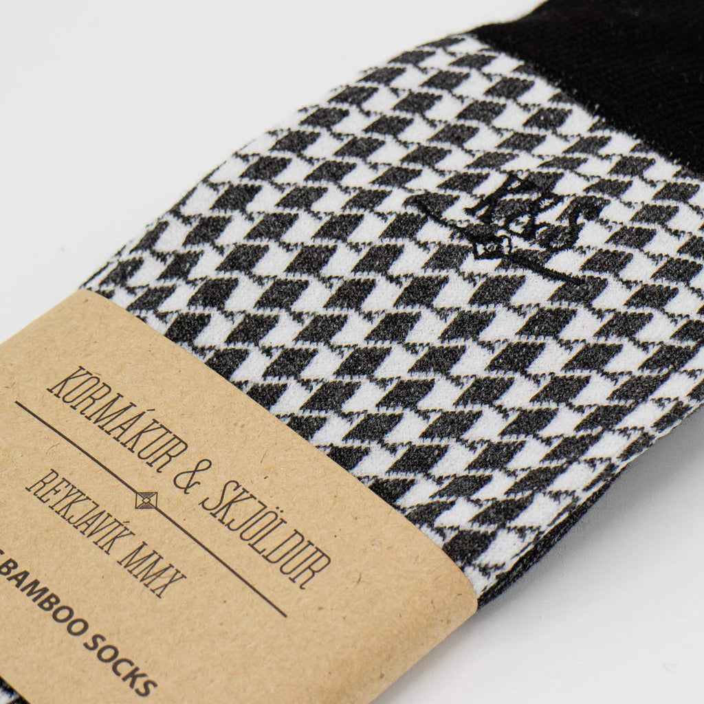 K&S bambussokkar - svarthvítt Houndstooth